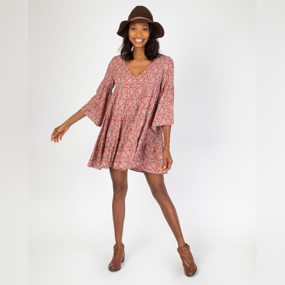 Natural Life Charlotte Babydoll Pink Floral Boho Mini Dress - Small